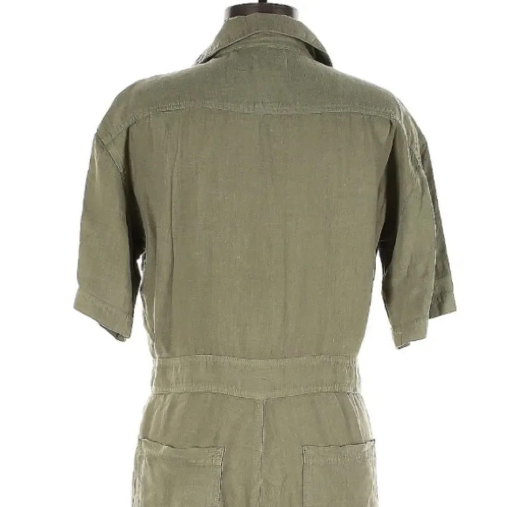 MATE the LABEL Oversized Linen Utility Jumpsuit Short Sleeve Olive Green